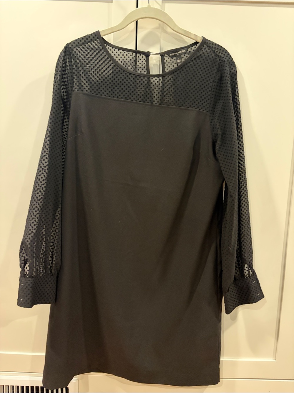 Banana Republic Black Sheer Dot-Sleeve Shift Dress